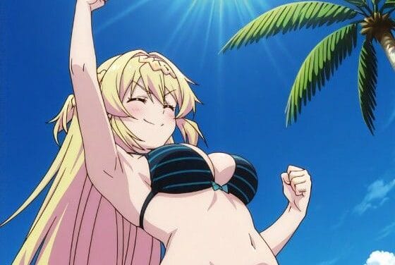 アズサ・アイザワが水着姿でショ〇との海エッチを楽しむスライム倒して300年エロ同人誌【水着でおねショタ 「スライム倒して300年 アズサ・アイザワ」】の表紙画像