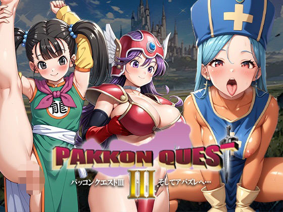 女僧侶・女戦士・女武闘家が即パコされるドラクエエロ同人誌【PAKKON QUEST III 〜そしてアバズレへ〜】の表紙画像