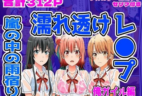 雪ノ下雪乃・由比ヶ浜結衣・一色いろはが雨宿り小屋で濡れ透けレイプされるやはり俺の青春ラブコメはまちがっている。エロ同人誌【【俺ガイル編】雨宿り濡れ透けレ●プ】雨宿り濡れ透けレイプ】の表紙画像